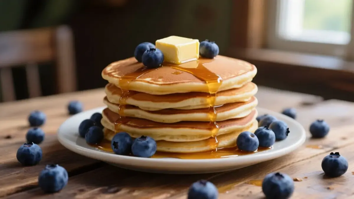 Αφράτα pancakes με στραγγιστό γιαούρτι, blueberries και άρωμα λεμονιού